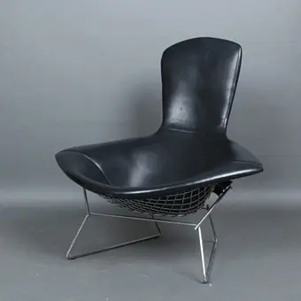 HARRY BERTOIA. Knoll International, Bird Chair, model '' 423 '', krom çelik tel, deri, tasarım 1952.