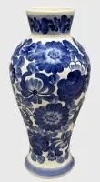 高身彩陶花瓶，蓝色绘画，高39厘米，手工制作