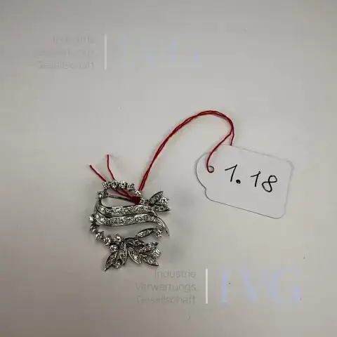 Diamantbrosje floral (585 hvitt gull)