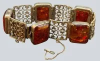 Pulsera de plata 835 con ámbar, estilo fishland, largo 18 cm, 31 g