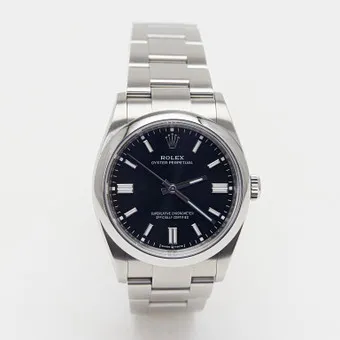 ROLEX. Armbandsur, Oyster Perpetual, 36 mm, ref. 126000, Oystersteel stål, sort skive, full set, 2024.