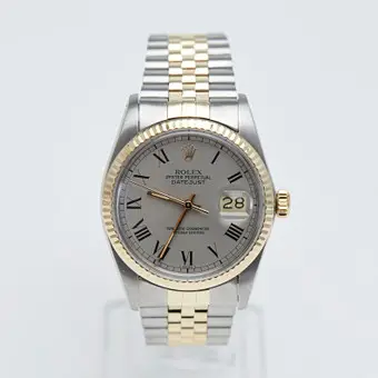 ROLEX. ساعة يد، Datejust، 36 مم، Ref. 16013، سوار Jubilee، فولاذ/ذهب، "Silver Buckley Dial"، 1982/1983.