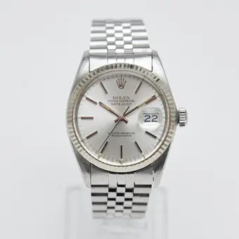 ROLEX. ساعة يد، طراز 'Datejust'، "T SWISS T Dial"، حركة أوتوماتيكية، فولاذ مقاوم للصدأ، ذهب أبيض، زجاج أكريليك، حوالي 1980، سويسرا.