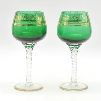 Ferro & Lazzarini. Et par Murano-stilglas, studioglas, forgyldt dekoration, Italien, 20. århundrede.