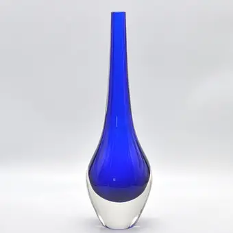 Flavio Poli. Murano glasvase, studioglas, langstrakt, tofarvet, Italien, omkring 1960'erne