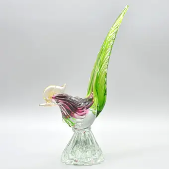 Archimede Seguso. Murano-glas skulptur, hane, sommerso, Italien, omkring 1950