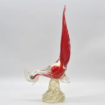 Archimede Seguso。穆拉诺玻璃雕塑，鸟，多层工作室玻璃，金箔，意大利，约1950年