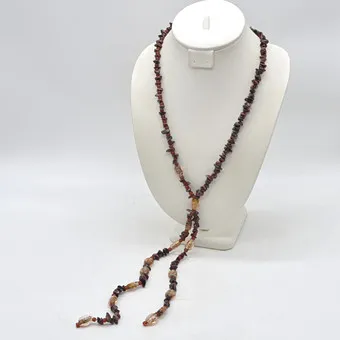 设计师项链，虎眼石和 Murano 玻璃珠，Y形，不对称结构，20世纪。