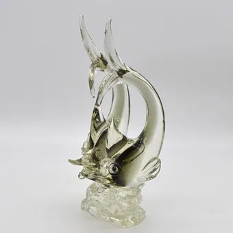 穆拉诺玻璃雕塑，两条鱼，工作室玻璃，sommerso，意大利，约1960年。
