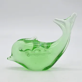 穆拉诺玻璃雕塑，“海豚”，绿色与透明，复古，约11厘米。