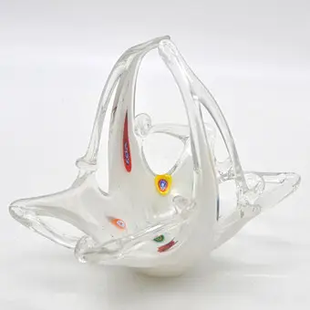 Murano glas bonbonniere, flere lag studioglas, marmoreret og murinne-detaljer, Italien, omkring 1950.