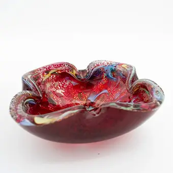 DINO MARTENS. MURANO DESIGNERSKÅL, FLERLAGS STUDIOGLAS, SØLVPLADEFOLIE, MIXTEKNIK, ITALIEN, OMKRING 1960'ERNE