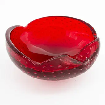 Murano designskål, studioglas med luftindeslutninger, Sommerso- og Bullicante-glasteknik, Italien, omkring 1950.
