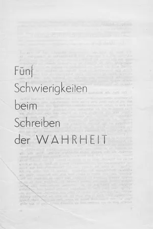 Brecht, Bertolt – Cinq difficultés pour écrire la vérité