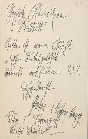 Altenberg, Peter – Lístek redakci "Freistatt". Kolem 1910