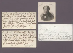 Feuchtersleben, Ernst von – 3 popsané vizitky. 1840