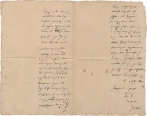 Grabbe, Christian Dietrich – Signed transcript of an interrogation. 1828