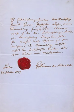 Hoffmann von Fallersleben, Heinrich – Procuration autographe pour Otto Jahn. 1857