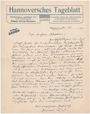 Löns, Hermann – Dopis redakci. 1910