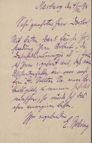 Behring, Emil von – Pohlednice lékaři ve Wittenbergu. 1898