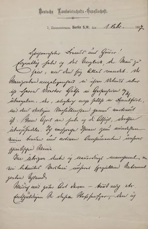 Eyth, Max von – Brief an einen "Freund und Gönner". 1887