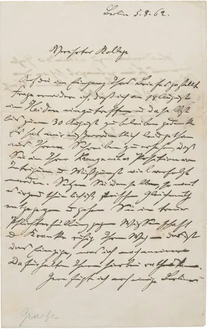 Graefe, Albrecht von – Brief an einen Kollegen. Mit Beilagen. 1862