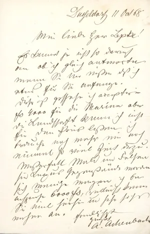 Achenbach, Andreas – Brief an den Kunsthändler Lepke. Düsseldorf 1868