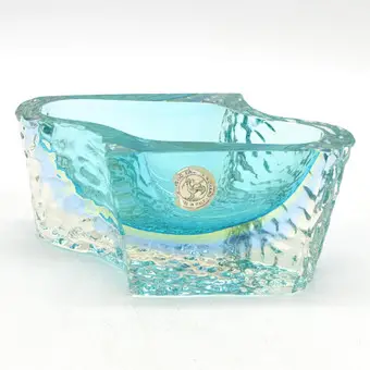 Alessandro Mandruzzato. Murano-designskål, Bucella Cristalli, studioglas, Sommerso og Bugnato, struktureret overflade, Italien, omkring 1960'erne, med studiemærkat.