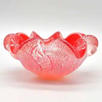 Barovier & Toso. Murano glasskål, blomsterform, studioglas med sølvfolie, Italien, det 20. århundrede