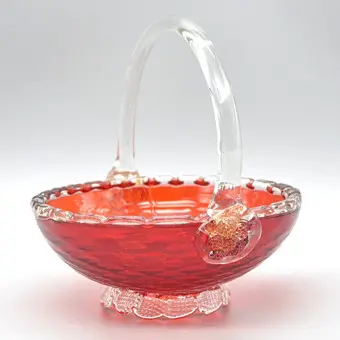 ARCHIMEDE SEGUSO. Murano designskål, granatæbleform, studioglas, guldfnuller, Italien, omkring 1950, med studiemærke.