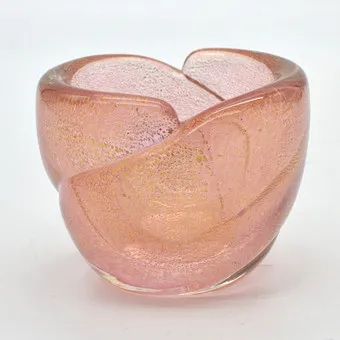 Archimede Seguso。穆拉诺玻璃碗，粉色玻璃配金箔，旋制，Sommerso，意大利，约1950年