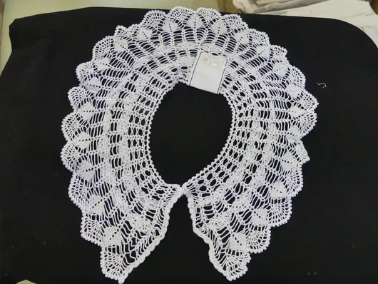 Lote de cuellos de ganchillo, blanco, 100 % algodón, hecho a mano