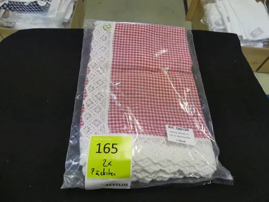2 csomag Karo függöny horgolt csipkével, piros-fehér, 100 % pamut