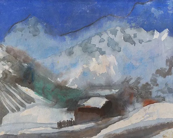 Emil Nolde, Verschneite Alpenlandschaft und ein Berghaus (Schweiz)