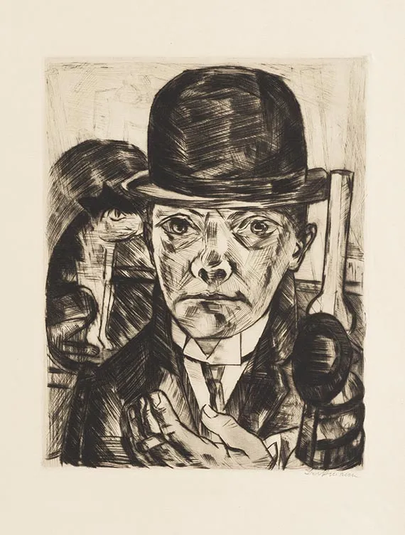 Max Beckmann, कठोर टोपी के साथ आत्म-चित्र