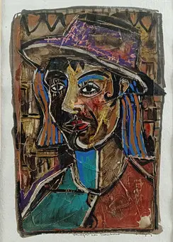 GONZALES. "Mujer con Sombrero / Kvinne med hatt", 2008, olje / mixed media.