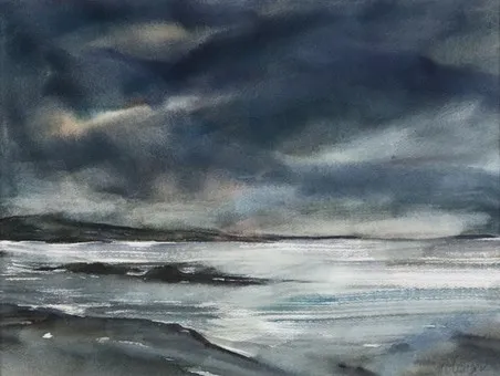 Menger, Helga。《An der See-Abendstimmung》，纸本水彩