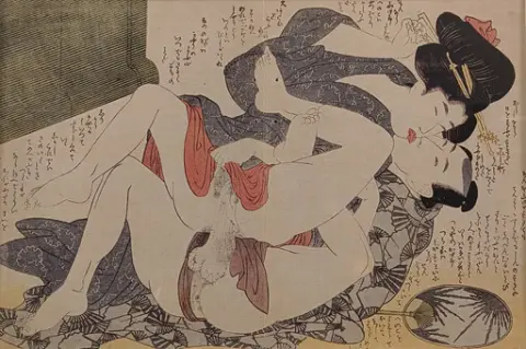 KITAGAWA, UTAMARO. Efter. Blad 2 fra "Pudehogen", farveoffsettryk, 20. årh.