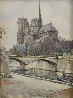 Ukendt kunstner. Notre-Dame de Paris, akvarel på papir, 20. årh.