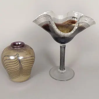 Fotskål og vase - Glashütte Eisch, Frauenau, 1980-årene.
