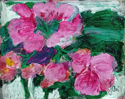 JANI. "Magnolie", Acryl auf Platte.