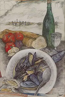 WEST, OLE. "Lass uns Muscheln essen", Farboffsetdruck auf Papier, handsigniert.
