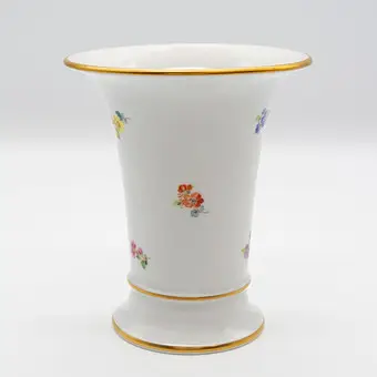 Meissen, vase, porcelæn, spredte blomster, guldkant, håndmalet, 1. sortering, sværdmærke.