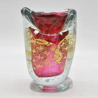 SELLNER THEODOR (1947-2025)。设计师花瓶，"FAUSTO" 系列，编号 172，1997 年，多层工作室玻璃，金箔，签名。