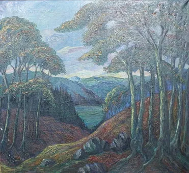 未知艺术家。风景画,布面油画,签名"P.H. Hess"