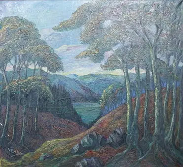 فنان غير معروف. لوحة منظر طبيعي، زيت على قماش، موقّعة "P.H. Hess".
