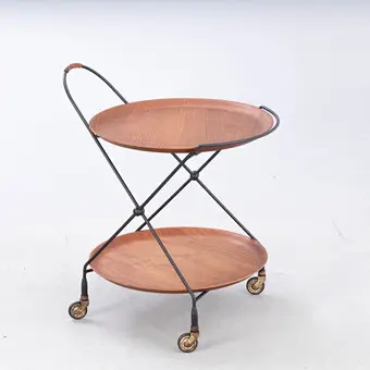Carrito de servir de teca, plegable, Suecia, años 1960.