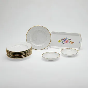 迈森。盘子,'天鹅服务'装饰,瓷器,德国。(10)。