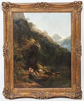 Carl August H. Oesterley。画作,山湖畔的年轻情侣,1891年。
