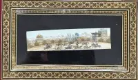 波斯细密画，清真寺/宫殿前的骑兵，精美镶嵌画框/玻璃，RG 24x14厘米